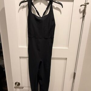 Black One-Piece Spandex Jumpsuit with Strappy Back